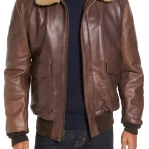 Cowhide Bomber Jacket With Collar